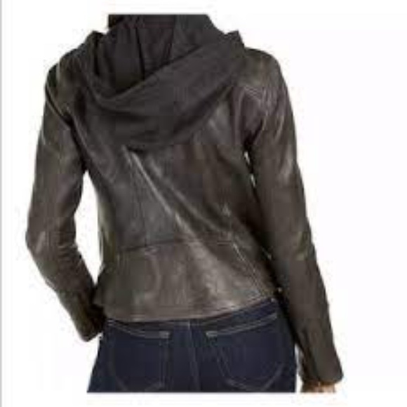 Tommy Hilfiger Leather Jacket with Knit Hood - Picture 4 of 9